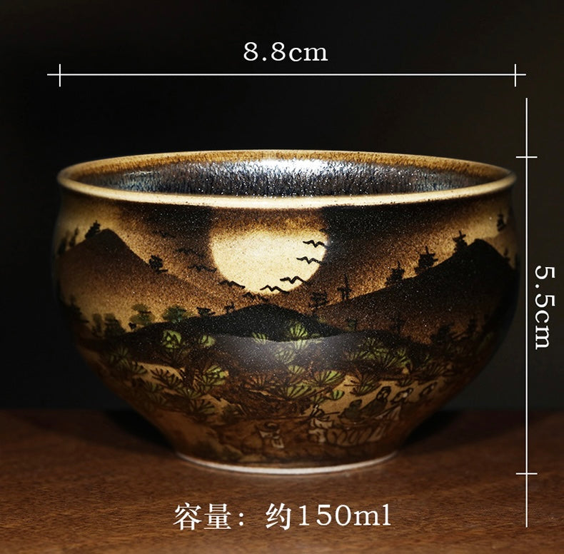 Li Guangxi's handmade tea cup, kiln building tea cup, Mid Autumn Moon watching tea cup, original mineral, original glaze, single master cup