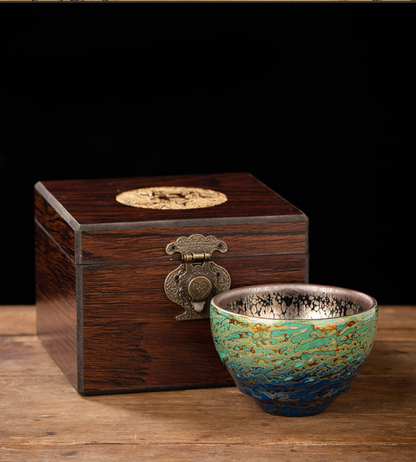 Handmade lacquer tea cup with oil droplet spots